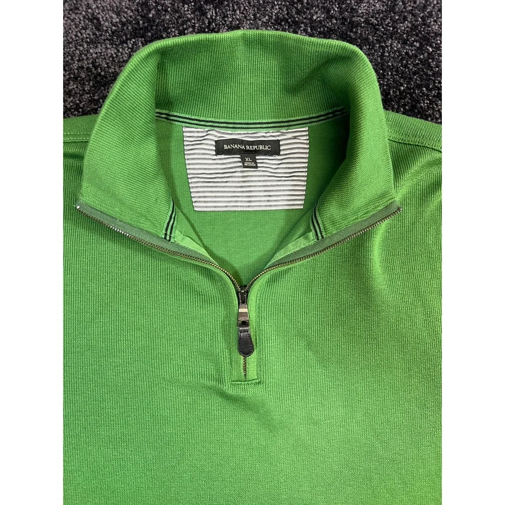 Banana‎ Republic Kelly Green 1/4 Zip Cotton Pullover Elbow Patches - Men's XL